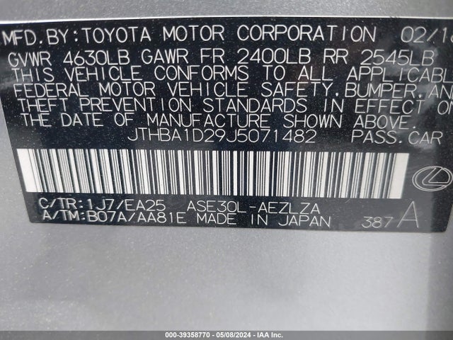 Lexus IS 300 2018 JTHBA1D29J5071482 Image 9