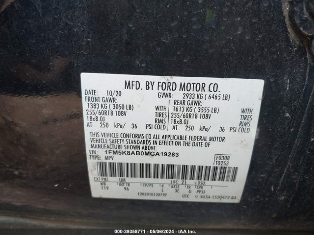 Ford Police Interceptor Utility 2021 1FM5K8AB0MGA19283 Image 9