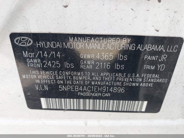 Hyundai SONATA GLS 2014 5NPEB4AC1EH914896 Image 9