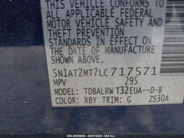 5N1AT2MT7LC717571 Nissan Rogue Sl Fwd