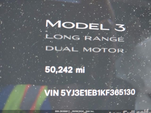 5YJ3E1EB1KF365130 Tesla Model 3 Long Range/performance