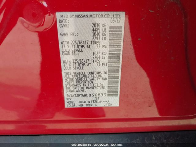 5N1AT2MT6HC856839 Nissan ROGUE SV