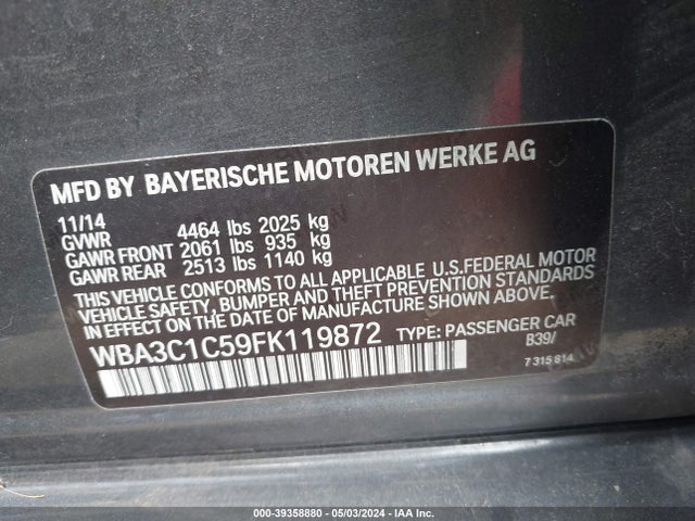 BMW 328I 2015 WBA3C1C59FK119872 Image 9