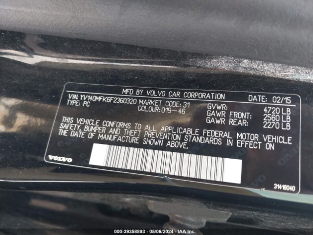 YV140MFK6F2360320 Volvo S60 T5 Premier