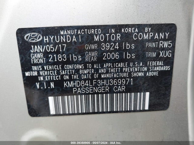 Hyundai ELANTRA SE 2017 KMHD84LF3HU369971 Image 9