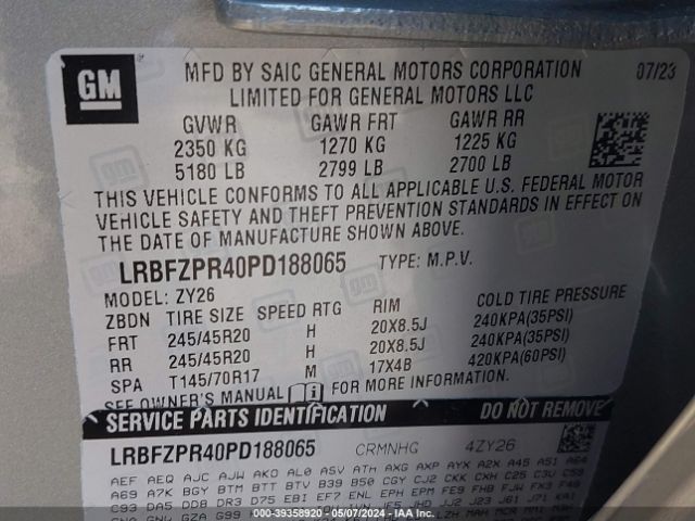 LRBFZPR40PD188065 Buick Envision Essence Awd