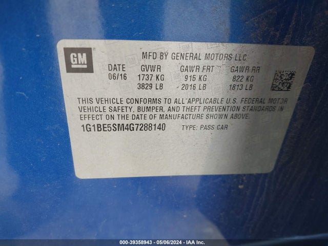 Chevrolet Cruze Lt Auto 2016 1G1BE5SM4G7288140 Image 9