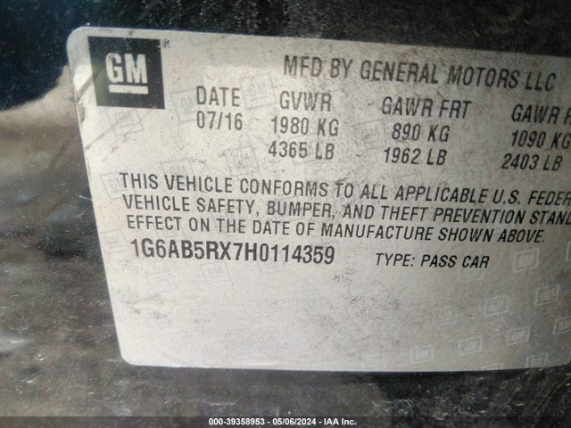 1G6AB5RX7H0114359 Cadillac ATS LUXURY