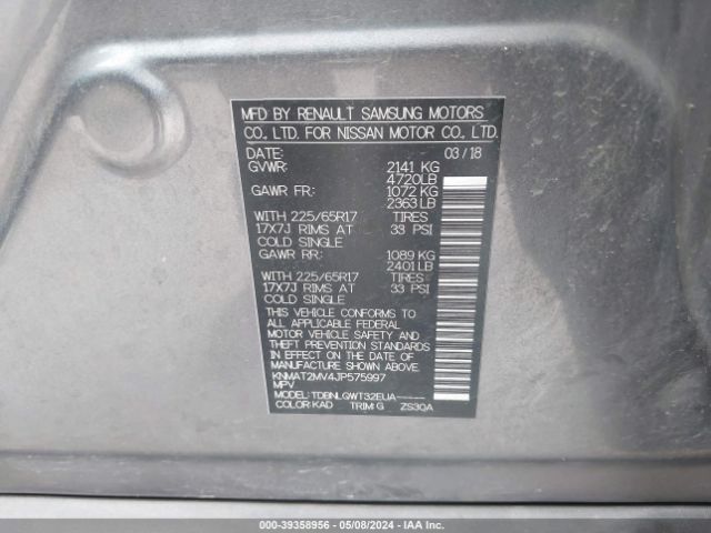 KNMAT2MV4JP575997 Nissan ROGUE SV