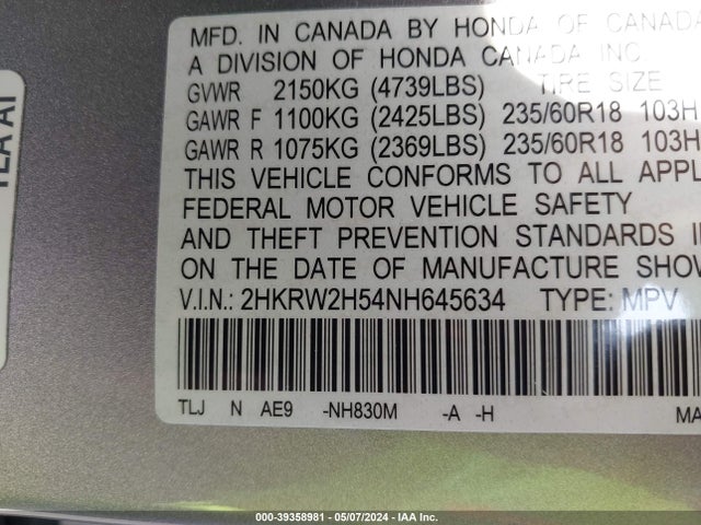 Honda Cr-v Awd Ex 2022 2HKRW2H54NH645634 Image 9