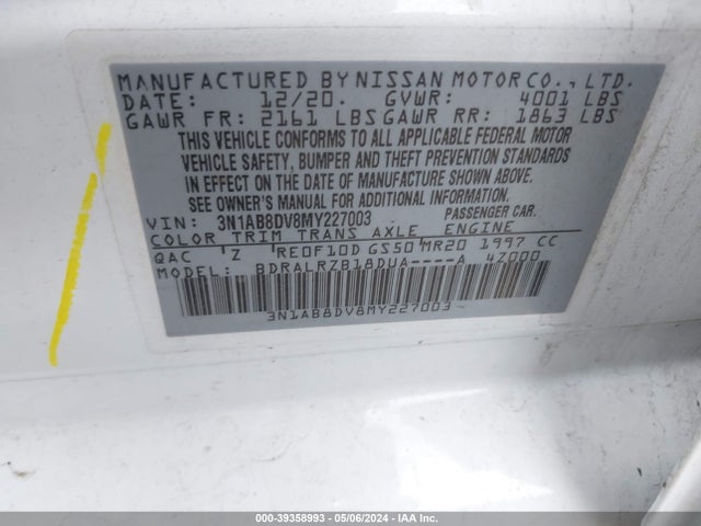 Nissan Sentra Sr Xtronic Cvt 2021 3N1AB8DV8MY227003 Image 9