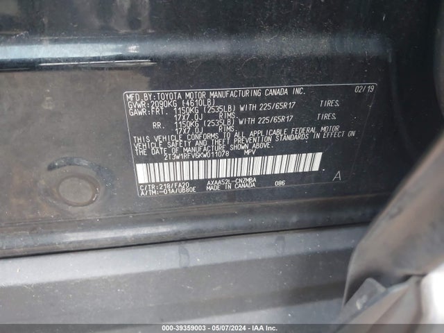 Toyota Rav4 Xle 2019 2T3W1RFV6KW011078 Image 9