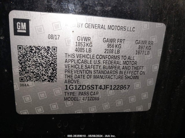Chevrolet MALIBU LT 2018 1G1ZD5ST4JF122867 Image 9