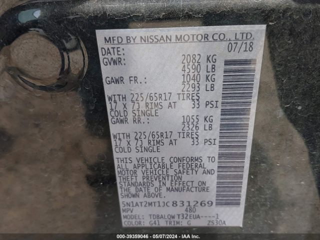 5N1AT2MT1JC831269 Nissan ROGUE SV
