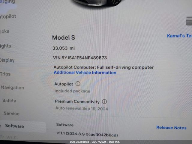 5YJSA1E54NF489673 Tesla Model S Dual Motor All-wheel Drive