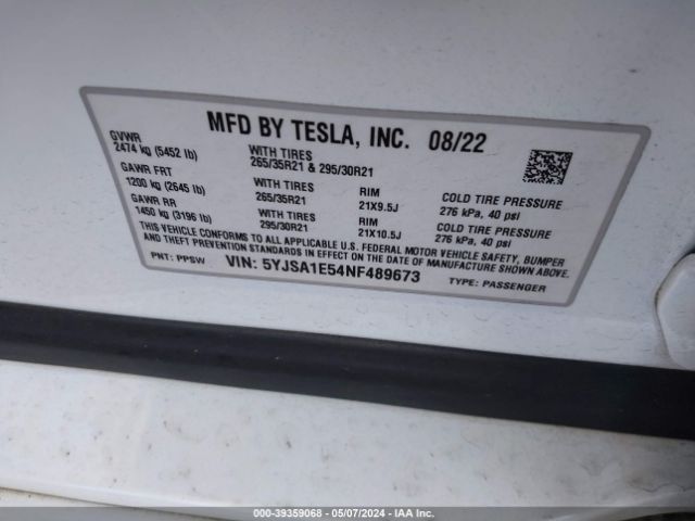 5YJSA1E54NF489673 Tesla Model S Dual Motor All-wheel Drive