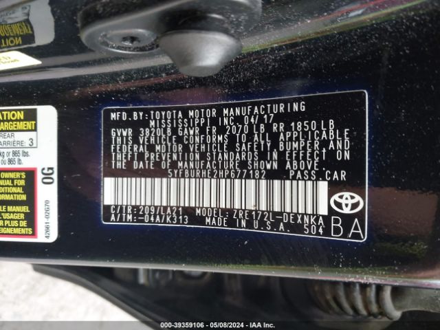 5YFBURHE2HP677182 Toyota Corolla Xle