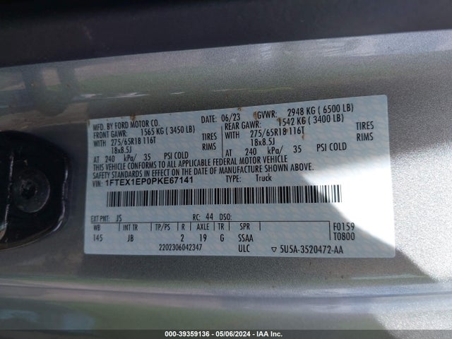 Ford F-150 Xl 2023 1FTEX1EP0PKE67141 Image 9