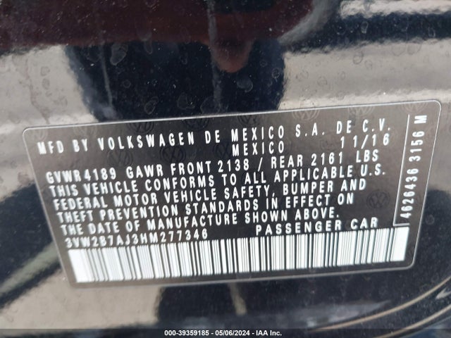3VW2B7AJ3HM277346 Volkswagen Jetta 1.4t S