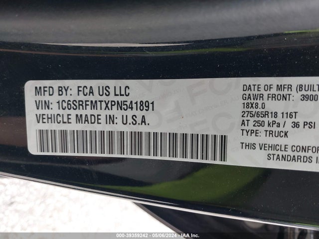 1C6SRFMTXPN541891 RAM 1500 Big Horn  4x4 6'4 Box