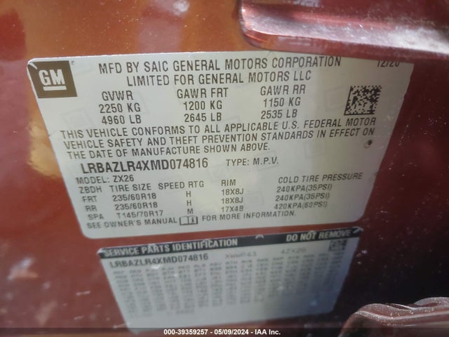 Buick Envision Fwd Preferred 2021 LRBAZLR4XMD074816 Image 9