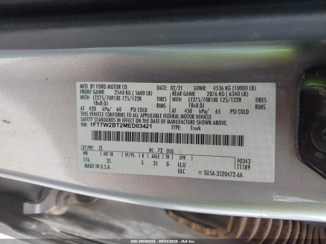 Aukcja sprzedaży 2021 Ford F-250 Xlt, vin: 1FT7W2BT2MED03421, numer aukcji: 39359285