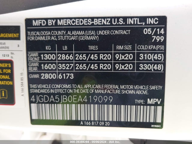 Mercedes-Benz ML 350 2014 4JGDA5JB0EA419099 Image 9