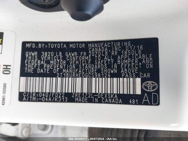 Toyota Corolla S Plus 2016 2T1BURHE0GC598124 Image 9