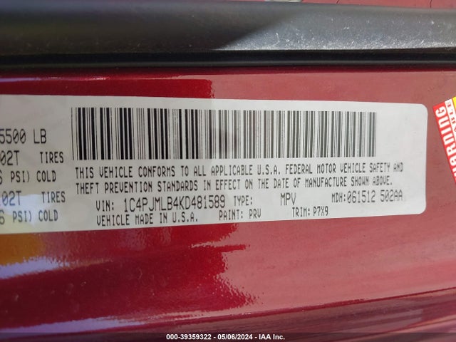 1C4PJMLB4KD481589 Jeep Cherokee Latitude Plus 4x4