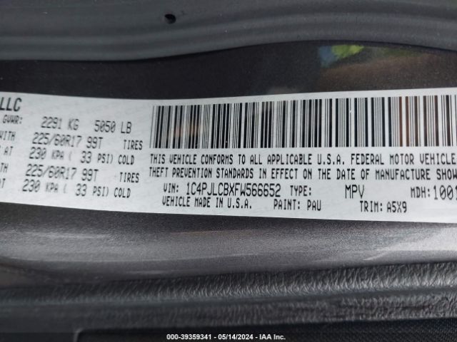 1C4PJLCBXFW566652 Jeep Cherokee Latitude