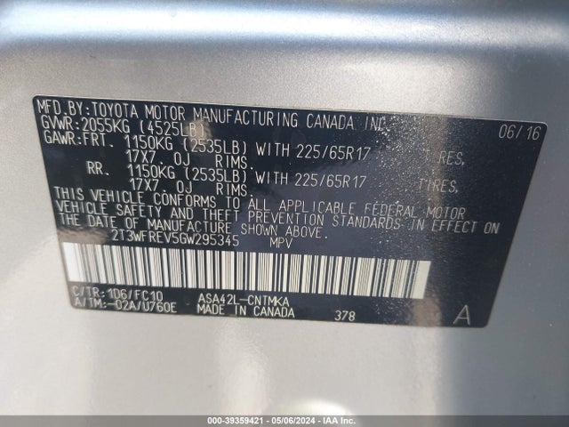 Toyota Rav4 Xle 2016 2T3WFREV5GW295345 Image 9