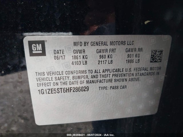 Chevrolet MALIBU 1LT 2017 1G1ZE5ST6HF286029 Image 9