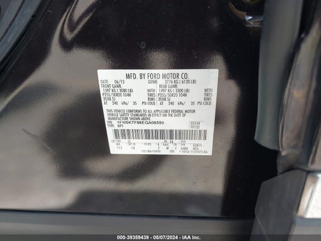 Ford Explorer Limited 2014 1FM5K7F88EGA06550 Image 9