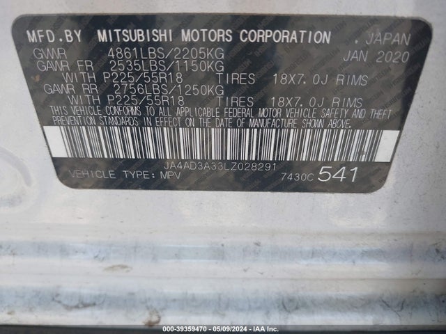 Mitsubishi Outlander Le 2.4 2020 JA4AD3A33LZ028291 Image 9