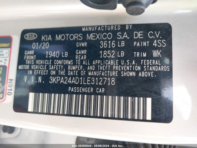 3KPA24AD1LE312718 KIA RIO S