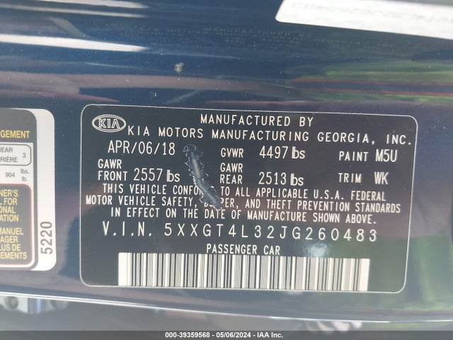 KIA Optima Lx 2018 5XXGT4L32JG260483 Image 9