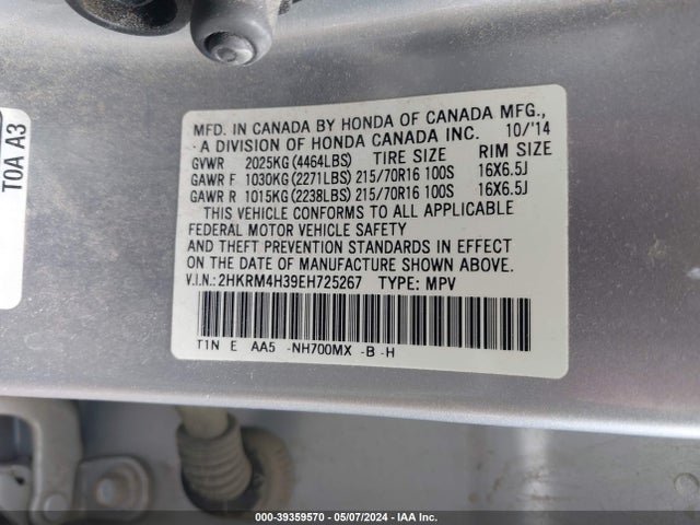 Honda CR-V LX 2014 2HKRM4H39EH725267 Image 9