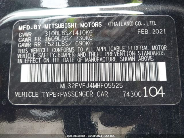 ML32FVFJ4MHF05525 Mitsubishi Mirage G4 Se