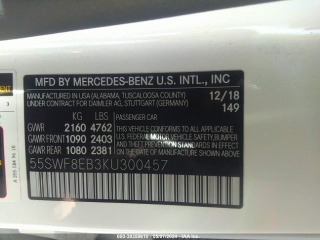 55SWF8EB3KU300457 Mercedes-Benz C 300 4matic