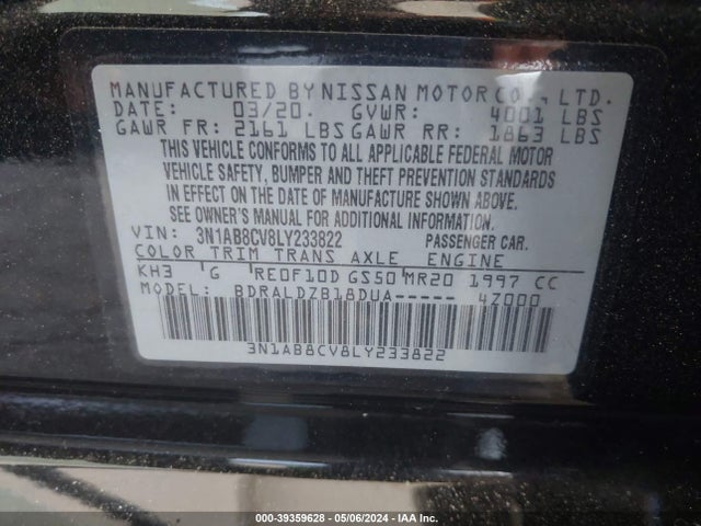 3N1AB8CV8LY233822 Nissan 2020