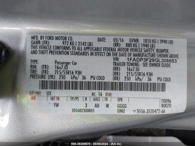 Ford FOCUS SE 2016 1FADP3F29GL306653 Image 9