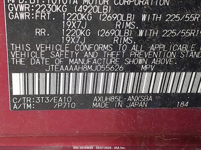 Toyota Venza Limited 2021 JTEAAAAH8MJ055626 Image 9