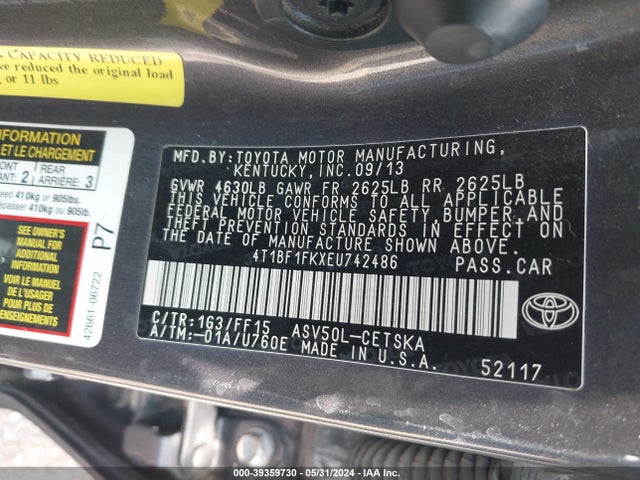 Toyota CAMRY SE 2014 4T1BF1FKXEU742486 Image 9