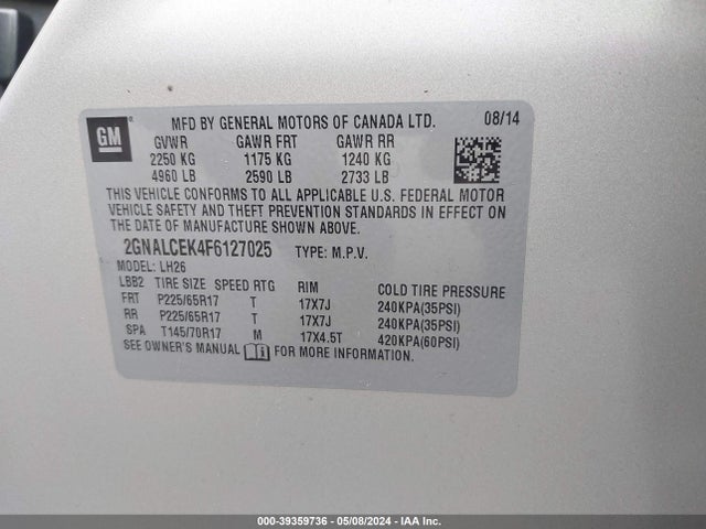 Chevrolet Equinox 2lt 2015 2GNALCEK4F6127025 Image 9