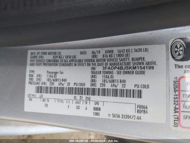 Ford FIESTA SE 2019 3FADP4BJ5KM154199 Image 9