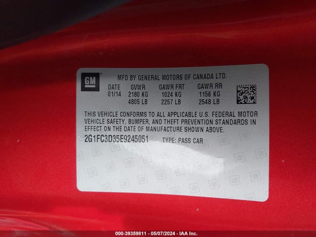 Chevrolet Camaro 2lt 2014 2G1FC3D35E9245051 Image 9