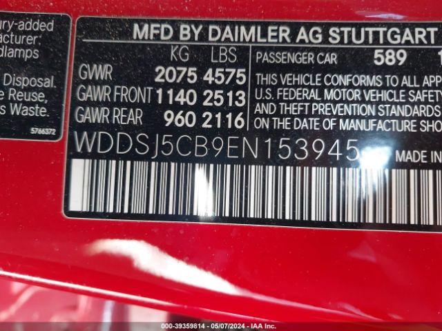 WDDSJ5CB9EN153945 Mercedes-Benz Cla 45 Amg 4matic
