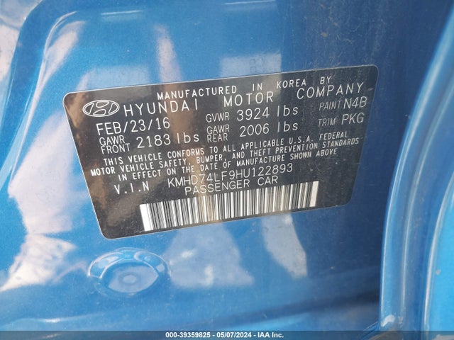 Hyundai ELANTRA SE 2017 KMHD74LF9HU122893 Image 9