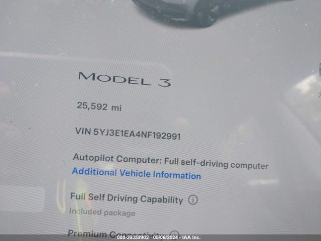 5YJ3E1EA4NF192991 Tesla Model 3 Rear-wheel Drive