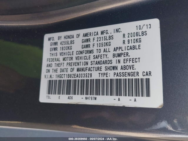 Honda Accord Ex-l 2014 1HGCT1B82EA003529 Image 9